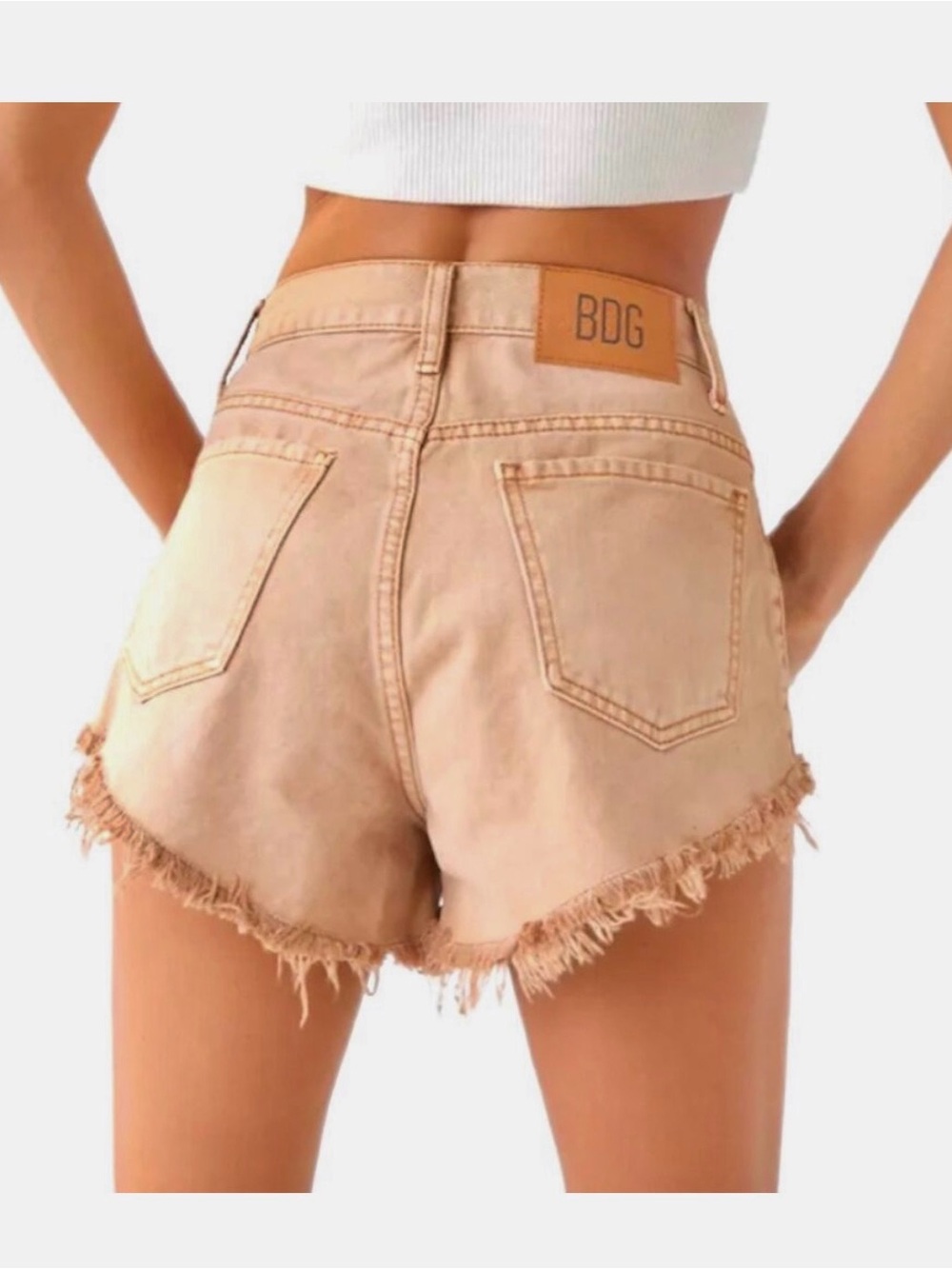 NWT UO Tan Sand Cheeky Frayed Denim Jean Shorts